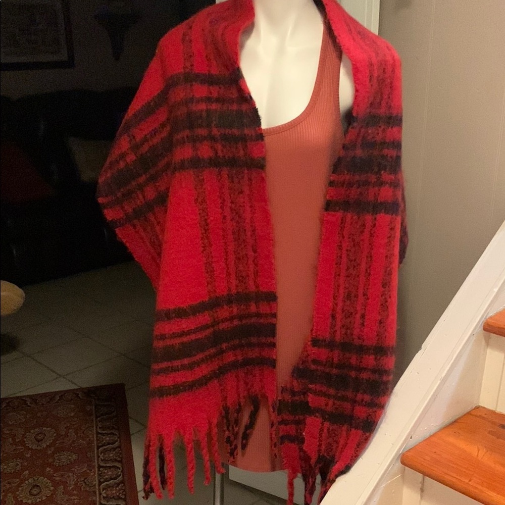 Banana Republic Red and Black Plaid Shawl